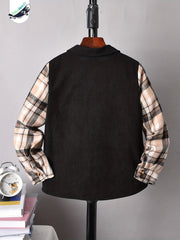 Boy's Plaid Fleece Jacket Casual Lapel Button Up Coat