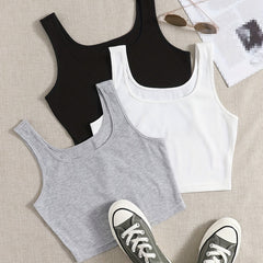Basic Tank Top 3 Pack Sleeveless Women's Casual Square Neck