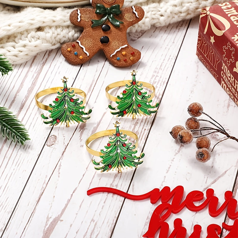 4pcs Christmas Tree Decor Napkin Rings for Party Table Decor