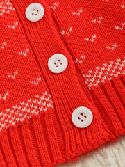 Christmas Lapel Button Knit Cardigan Little Girls Stylish Sweater Coat