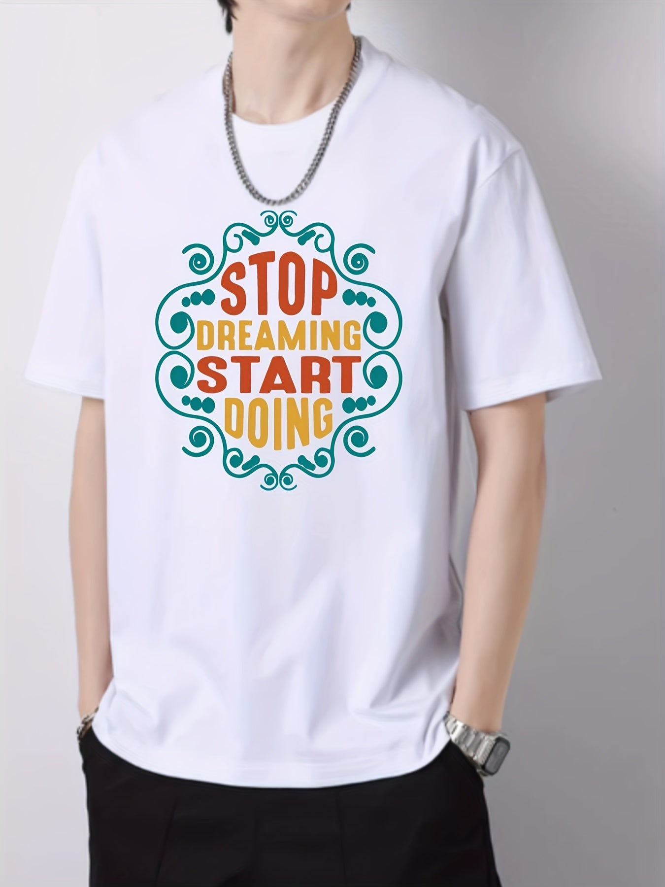 Men's Vintage Slim Fit Print Tee for Spring Summer Holiday