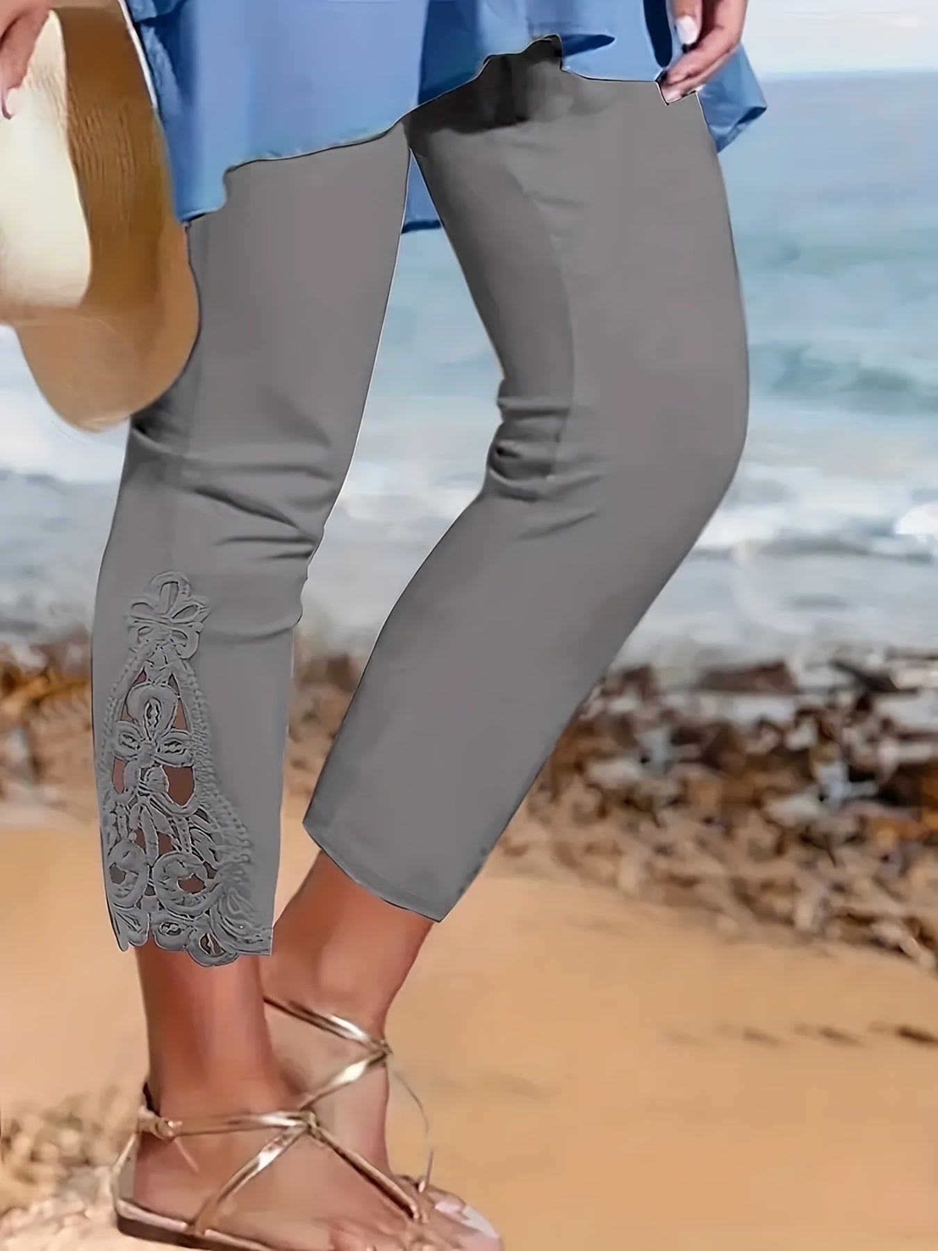 Contrast Lace Skinny Leggings Stretchy Casual Leggings