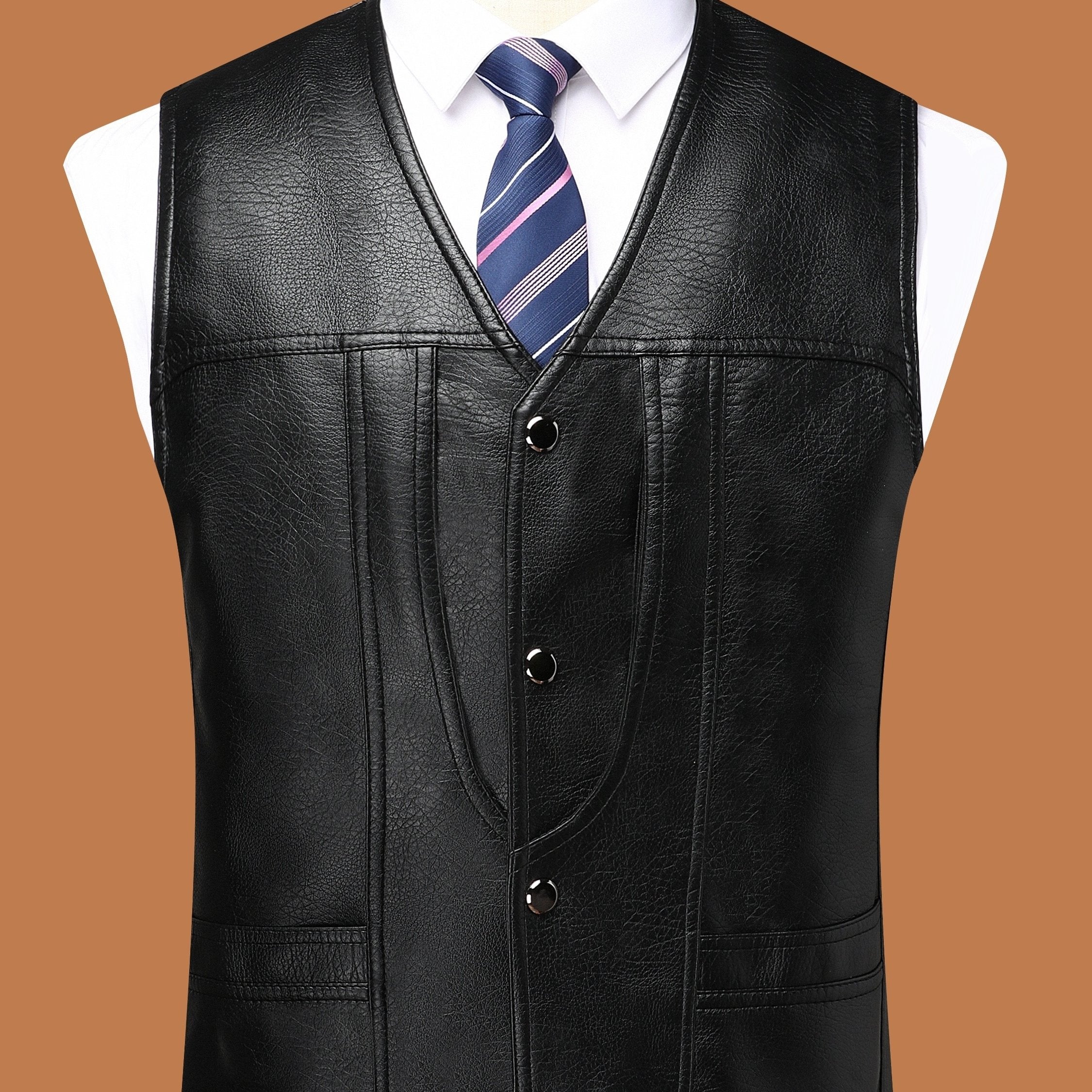 V Neck Smart PU Vest Men's Casual Solid Single Breasted Faux Leather Waistcoat