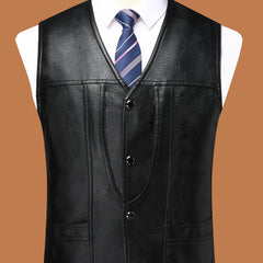 V Neck Smart PU Vest Men's Casual Solid Single Breasted Faux Leather Waistcoat