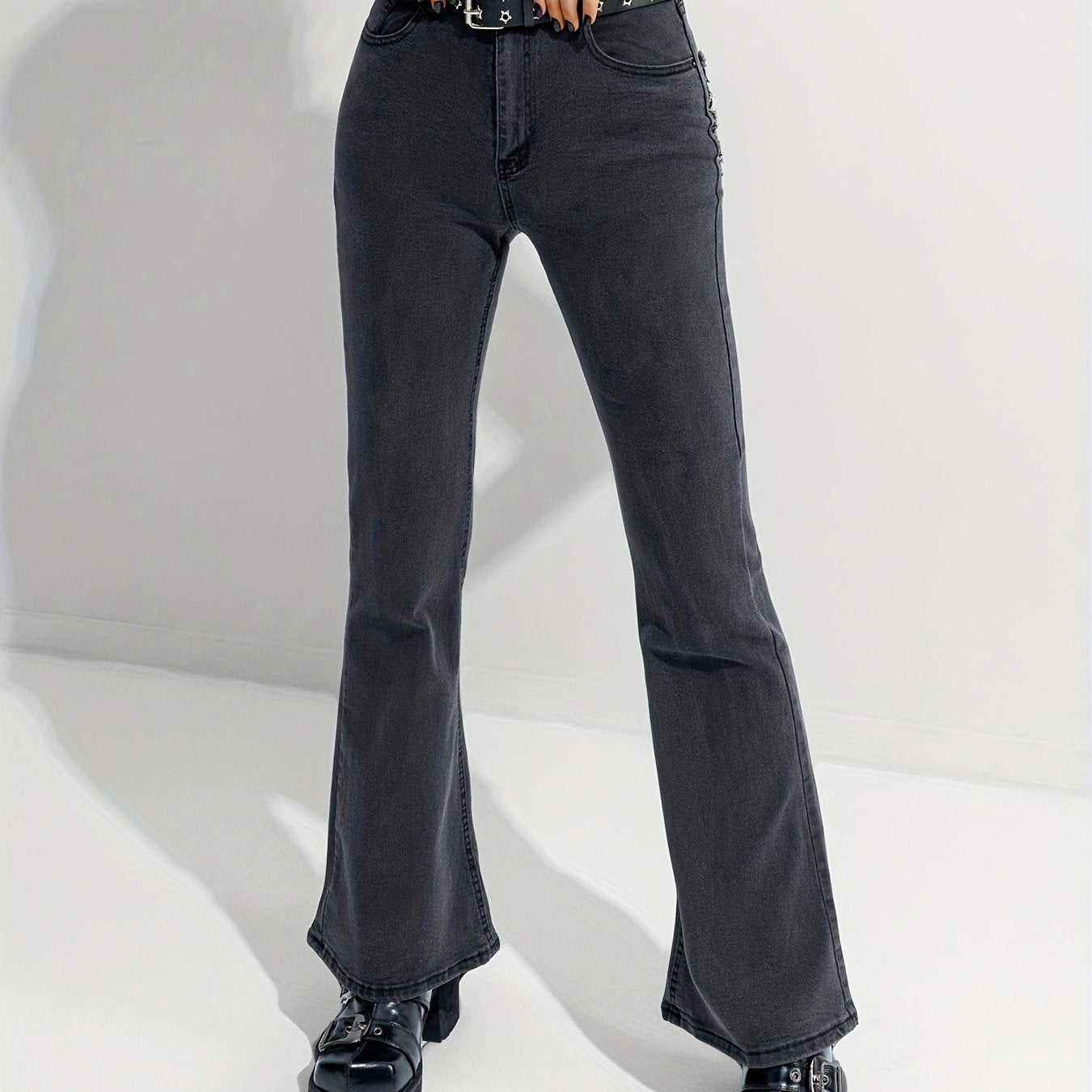 Heart Shape Flare Leg Jeans High Rise Denim Pants