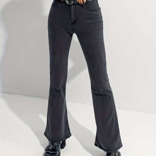 Heart Shape Flare Leg Jeans High Rise Denim Pants