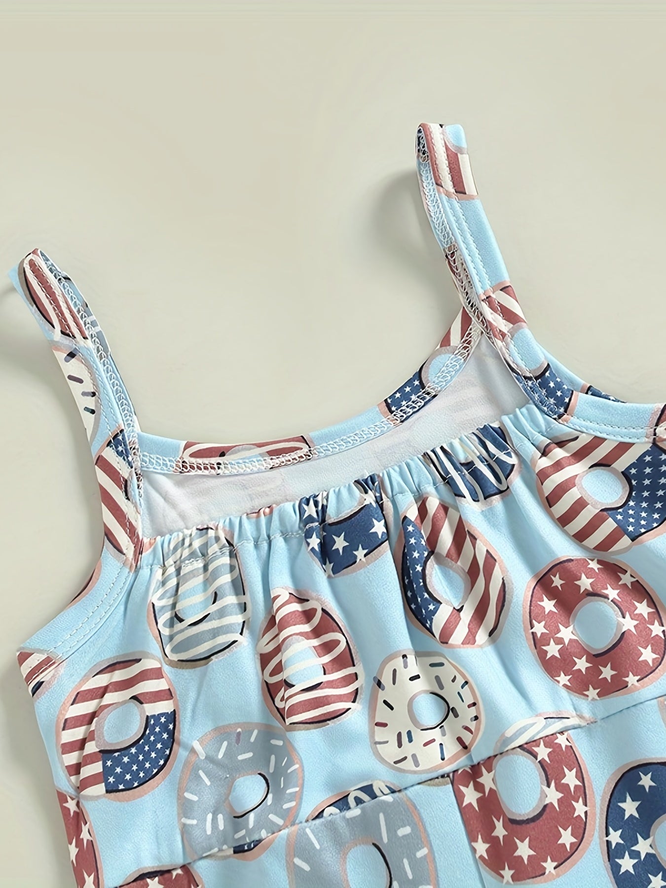 Girl Donuts Print Overall Jumpsuit Sleeveless Wide Leg Romper Pants