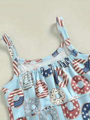 Girl Donuts Print Overall Jumpsuit Sleeveless Wide Leg Romper Pants