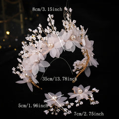 Golden Faux Pearls Flowers Headbands Wedding Hair Accessories Bridal Tiaras