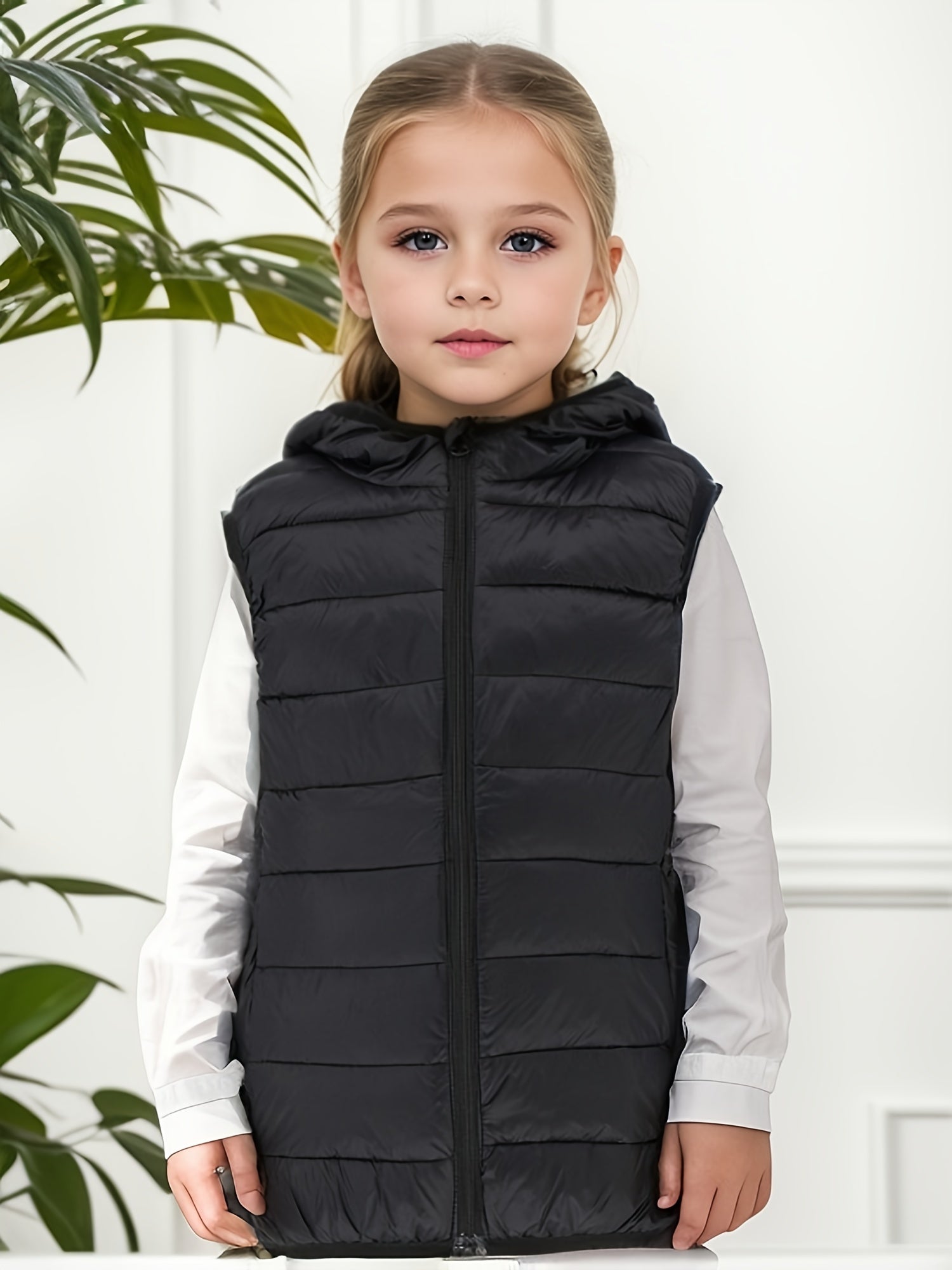 Kids' Sleeveless Hooded Jacket Zip Up Jacket