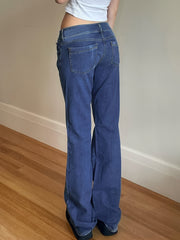 Wide Leg Denim Pants Slash Pockets High Stretch Baggy Jeans