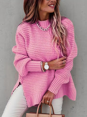 Chunky Knit Mock Neck Sweater Split Pullover for Fall & Winter Women's Clothing