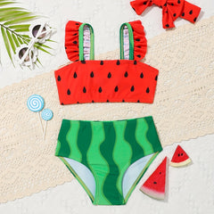 Baby Girls Watermelon Split Swimsuit Set with Headband