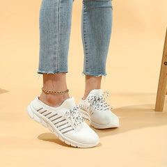Women's Knitted Sneakers Breathable Lace Up Flat Shoes