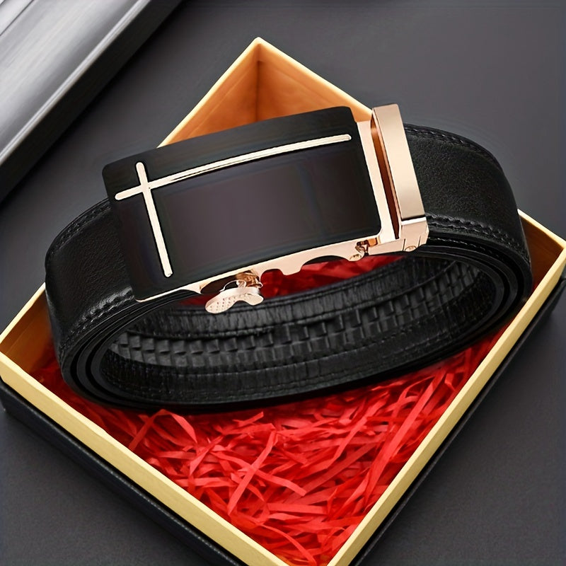 Men's Business PU Leather Belt Automatic Buckle Wedding Daily Wear