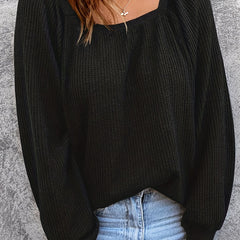 Casual Sweater Women Solid Lantern Sleeve Square Neck High Stretch Swe