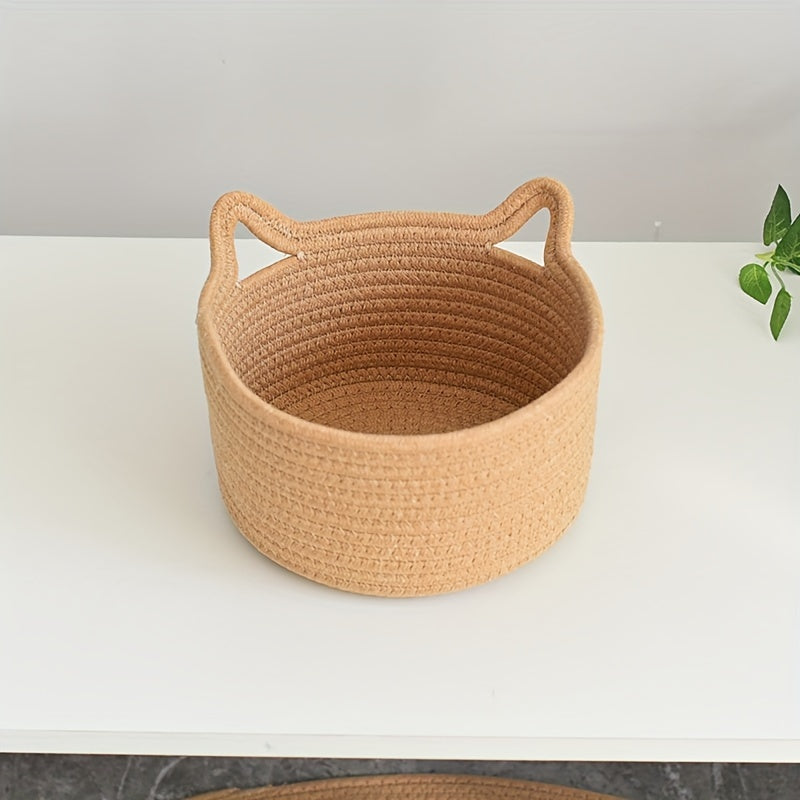 Cotton Thread Coffee Storage Basket Cat Ear Storage Box