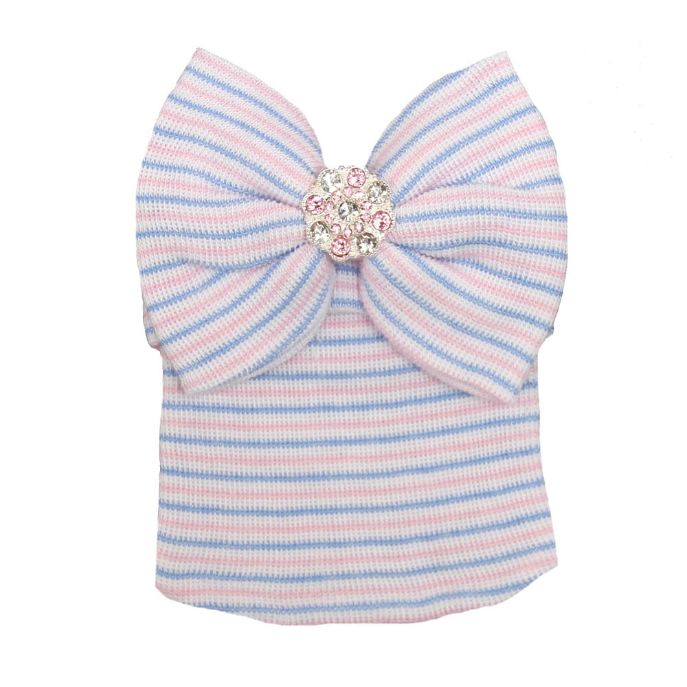 Striped Knit Head Wrap with Rhinestones for Baby Girls
