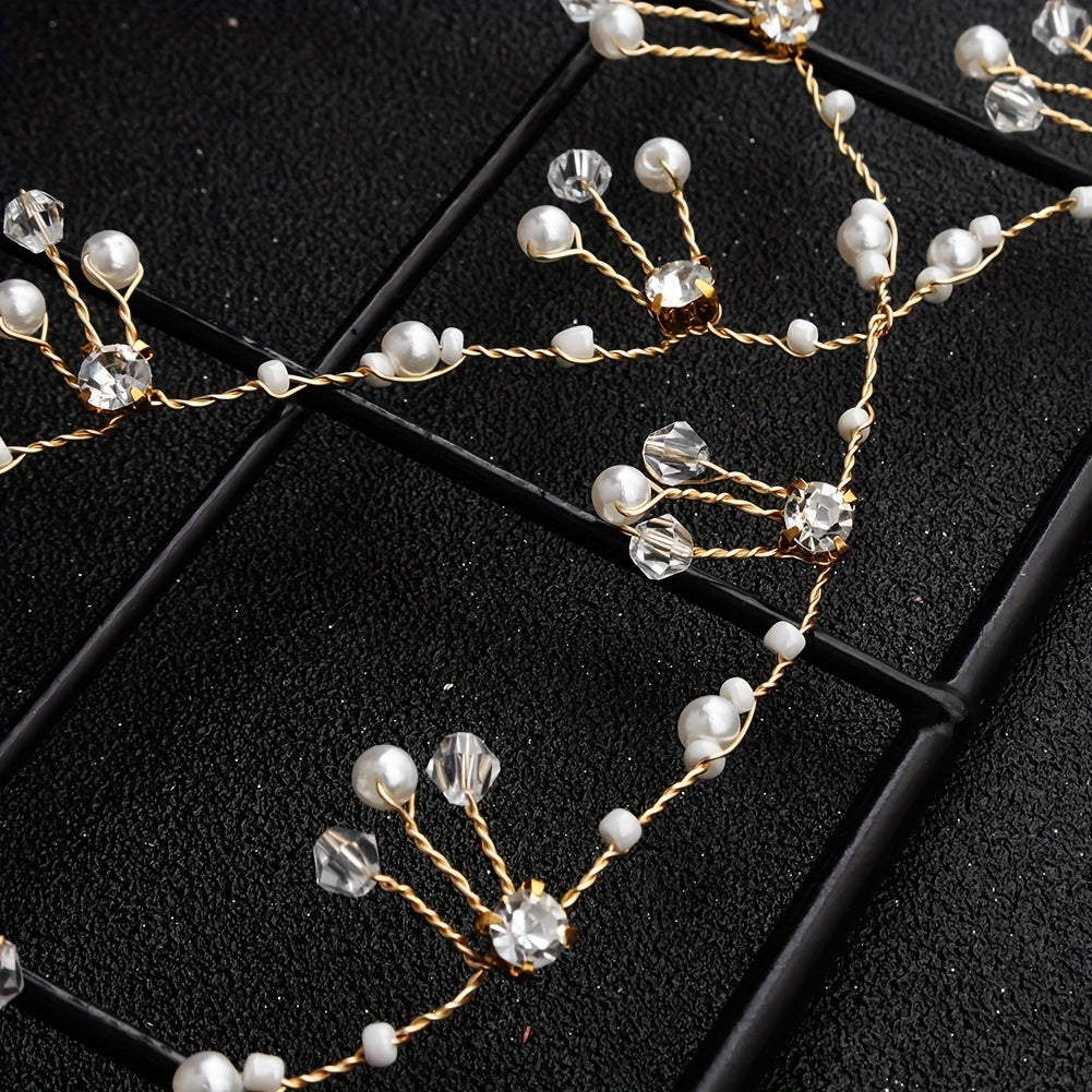 Faux Pearl Hair Chain Crystal Cross Hair Band