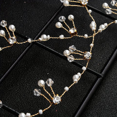 Faux Pearl Hair Chain Crystal Cross Hair Band