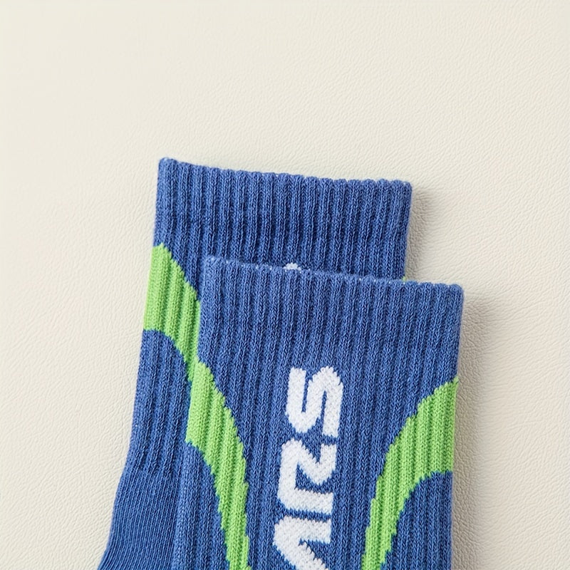 5 Pairs Boy's Letter Crew Socks Cotton Blend Comfy Casual Style