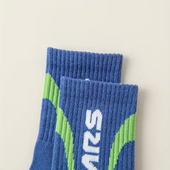 5 Pairs Boy's Letter Crew Socks Cotton Blend Comfy Casual Style