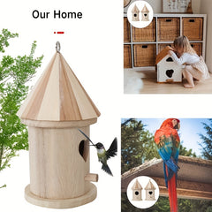 Wooden Aviary Bird Feeder Painted Pendant Heart Circular Pattern