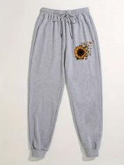 Floral & Butterfly Print Joggers Casual Drawstring Jogger For Spring & Fall