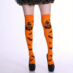 Bat Print Thigh High Socks Halloween Over The Knee Stockings