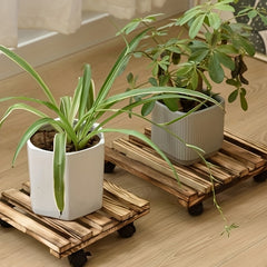Solid Wood Flower Pot Tray Base with Universal Wheel