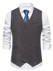 Classic Herringbone Double Breasted Men's Vest Wedding Retro Suit