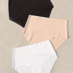 3pcs Seamless Solid Briefs Stretchy Intimates Panties