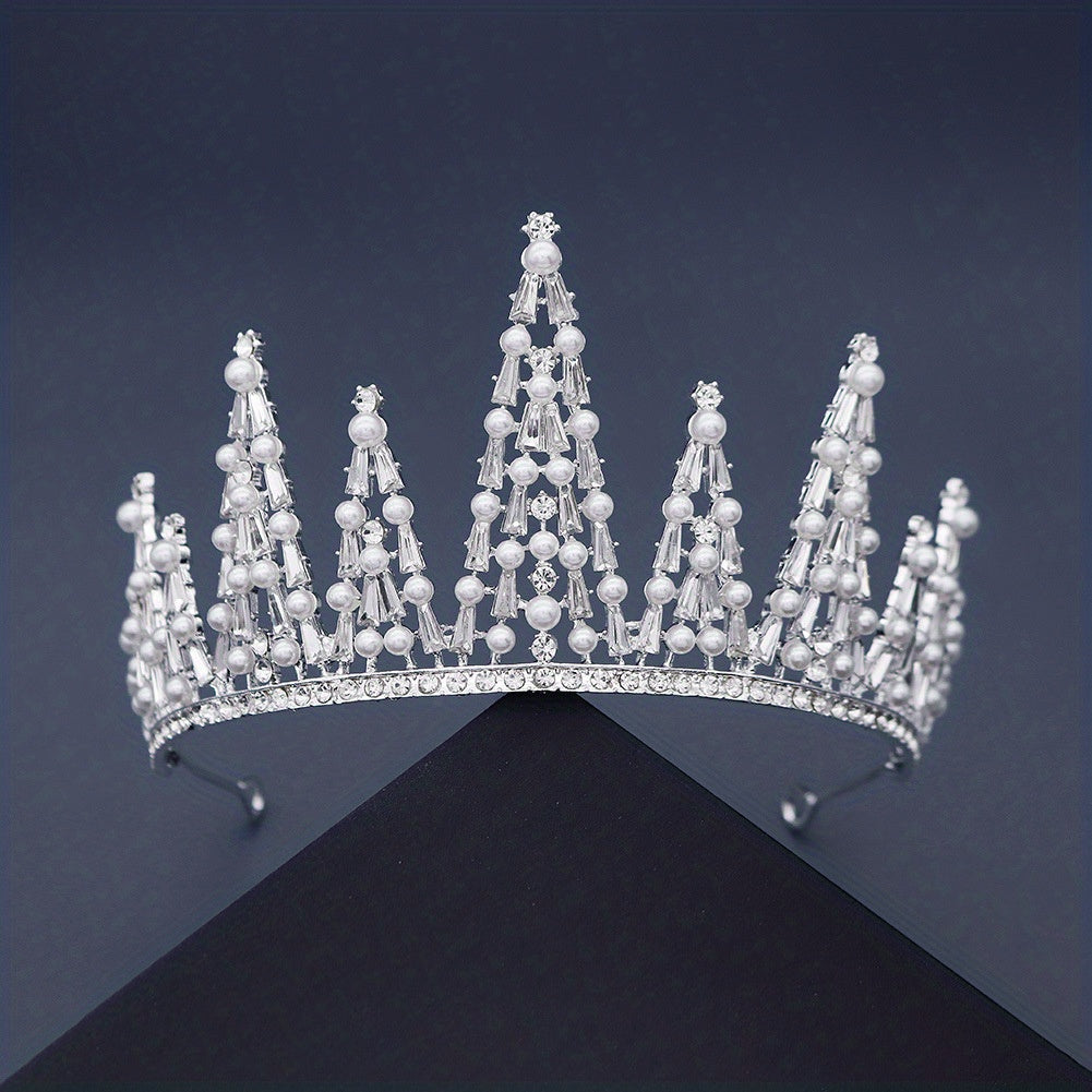 Baroque Faux Pearl Crown Birthday Crystal Crown Wedding Tiara