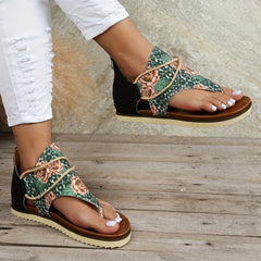 Rose & Leopard Print Thong Sandals Roman Style Beach Sandals