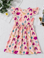 Rainbow Cactus Print Dress Girls Western Style Comfort Fit Summer Spring