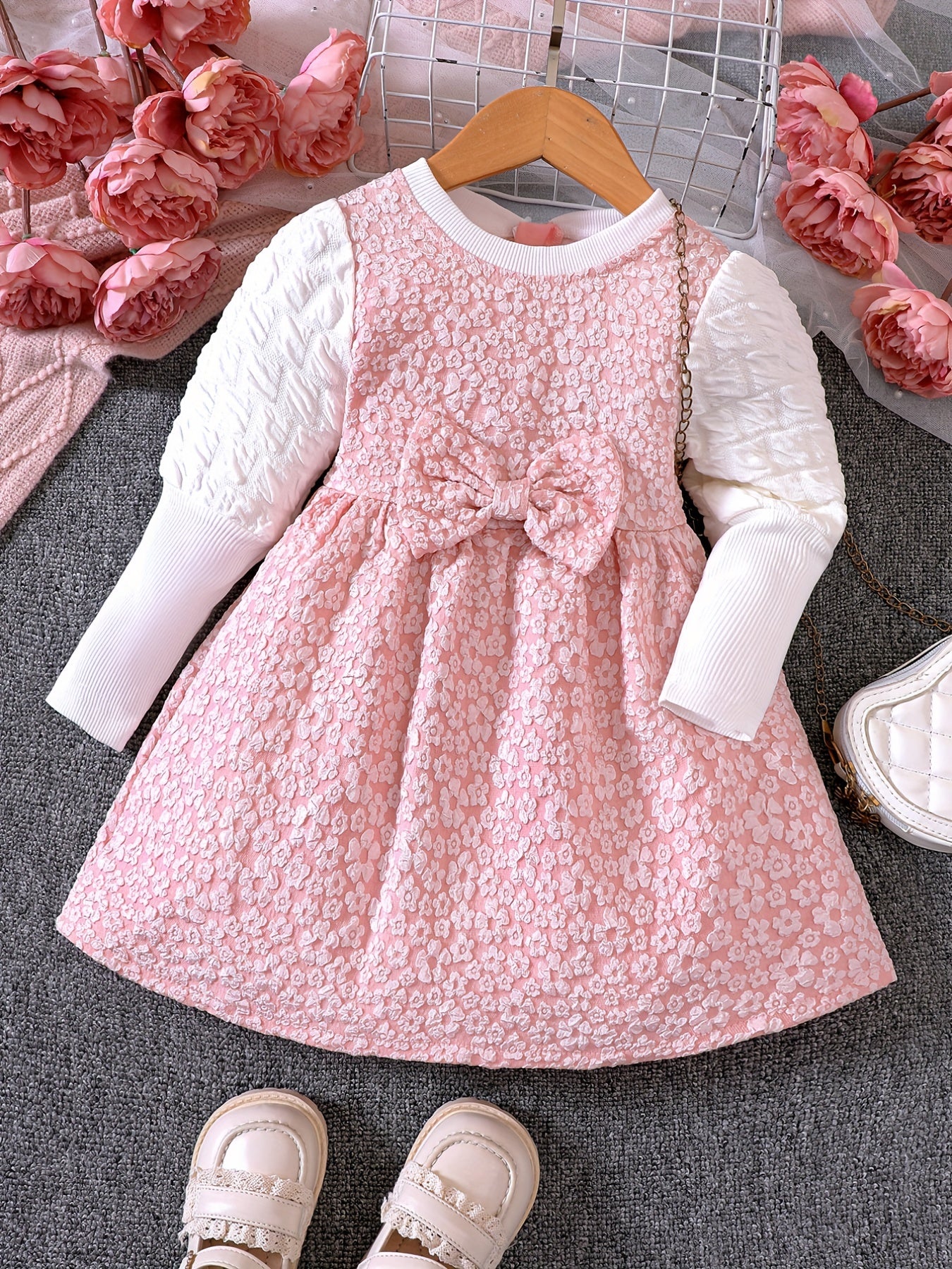 Grace Girls Bowknot Front Bubble Embossed Princess Dress