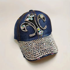 Y2K Distressed Denim Rhinestone Cross Patch Baseball Cap