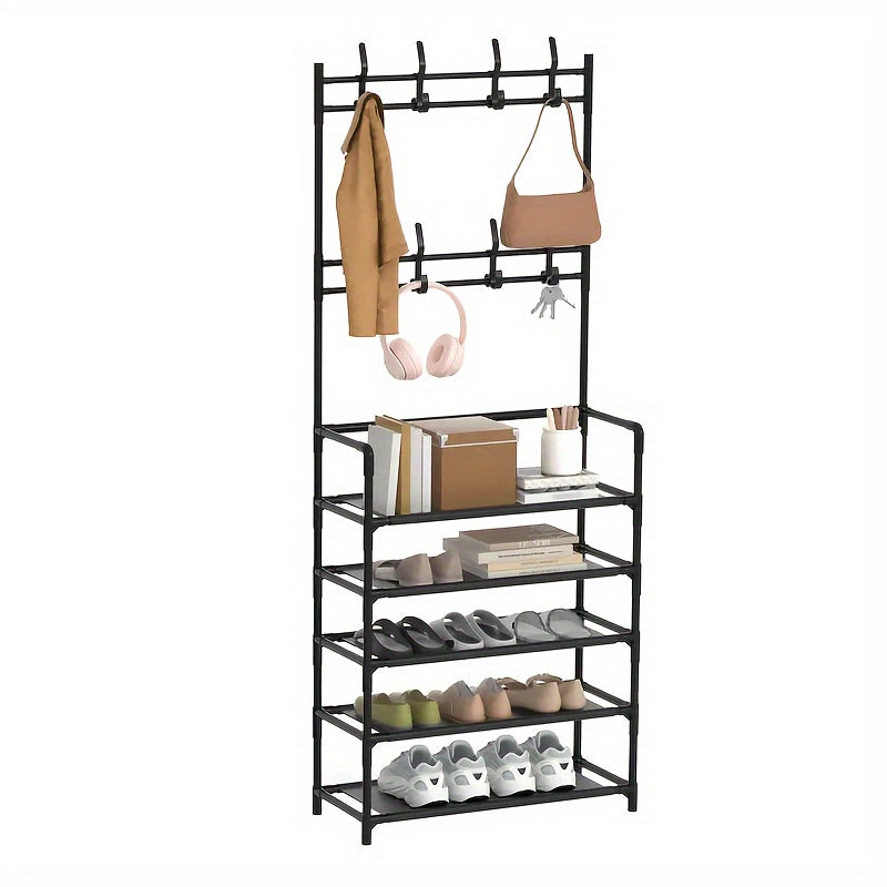 1pc Shoe Hat Holder Shoe Rack With Hooks 2 In 1 Vertical Hanging Stand