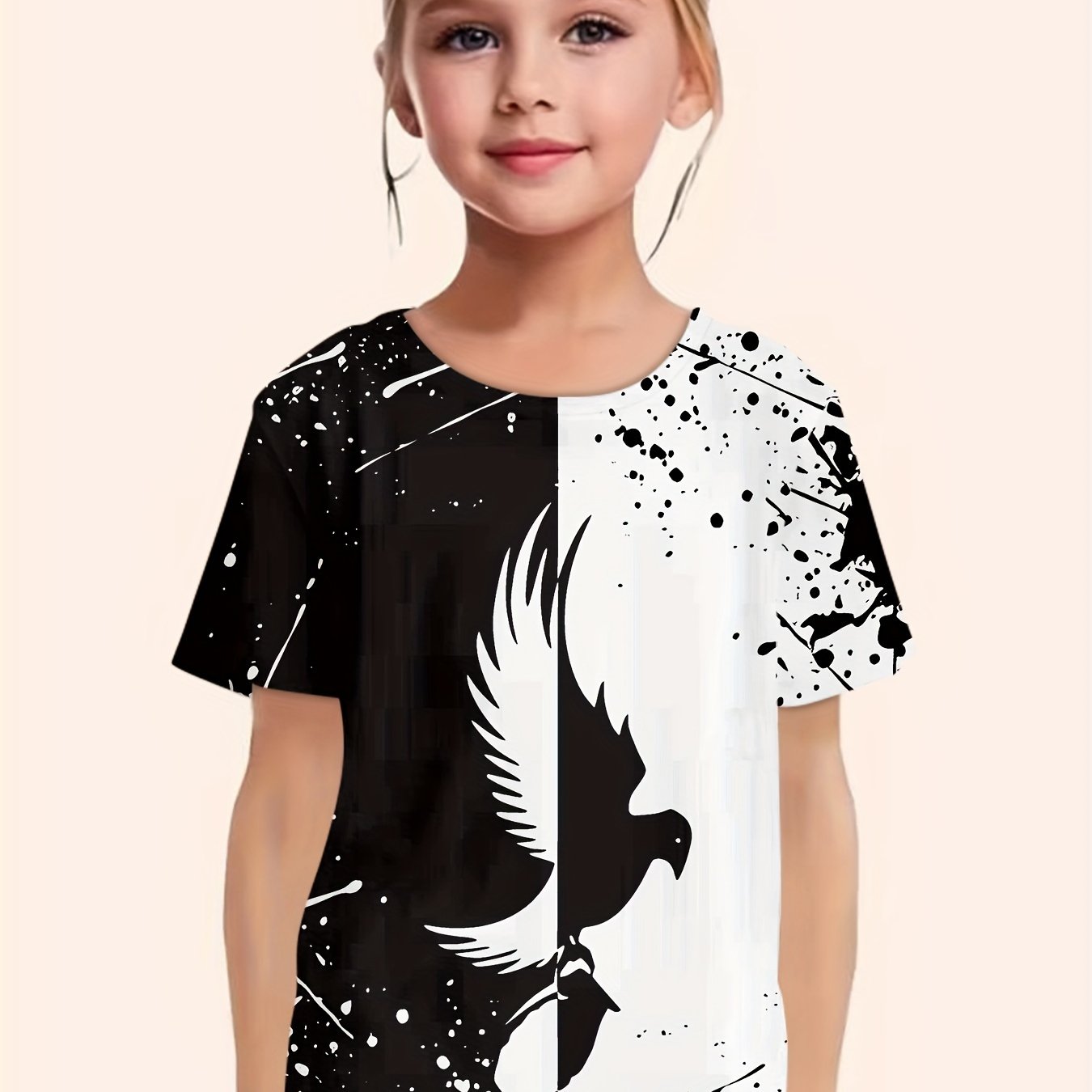 Girls Flying Eagle Print Short Sleeve T shirt Comfy Tees Pullover