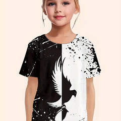 Girls Flying Eagle Print Short Sleeve T shirt Comfy Tees Pullover
