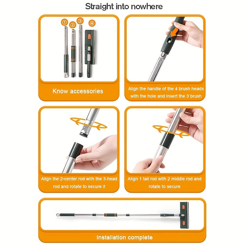 4 in 1 Glass Cleaning Brush Set Telescopic Pole - Perfect for Windows