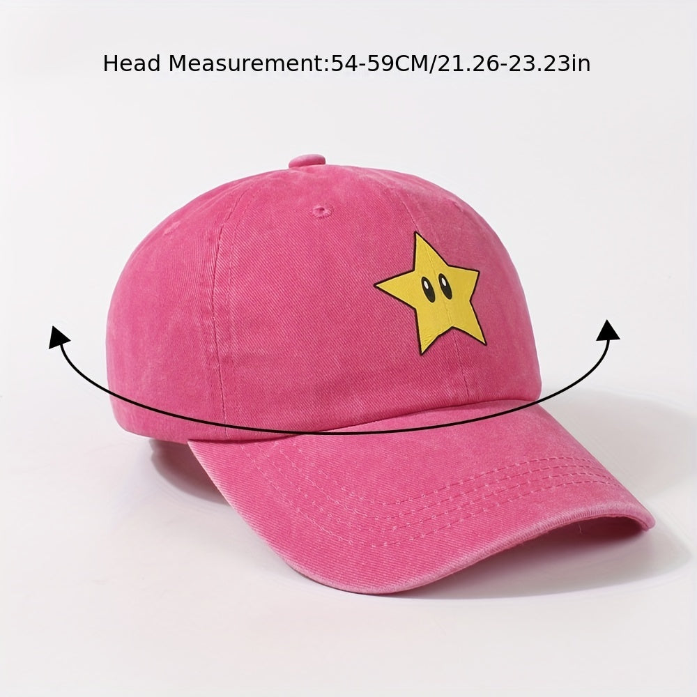 Cartoon Star Print Baseball Cap Distressed Dad Hats Lightweight Sun Hats