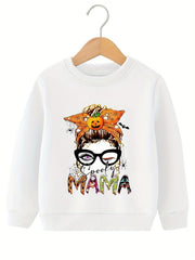 Spooky MAMA Pumpkin Graphic Sweatshirt Top For Teens Girls