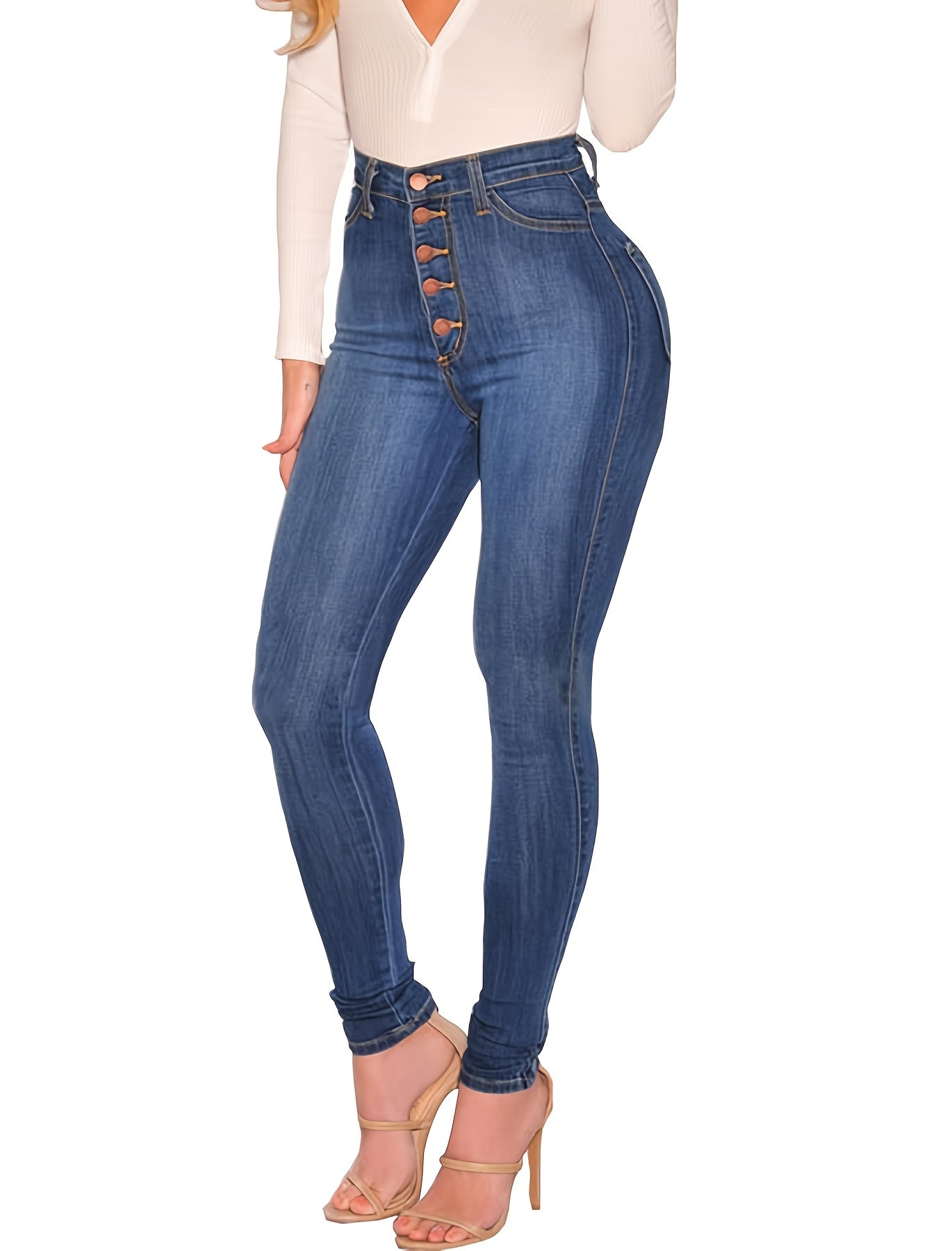 High Waist Skinny Jeans Slim Fit High Rise Denim Pants