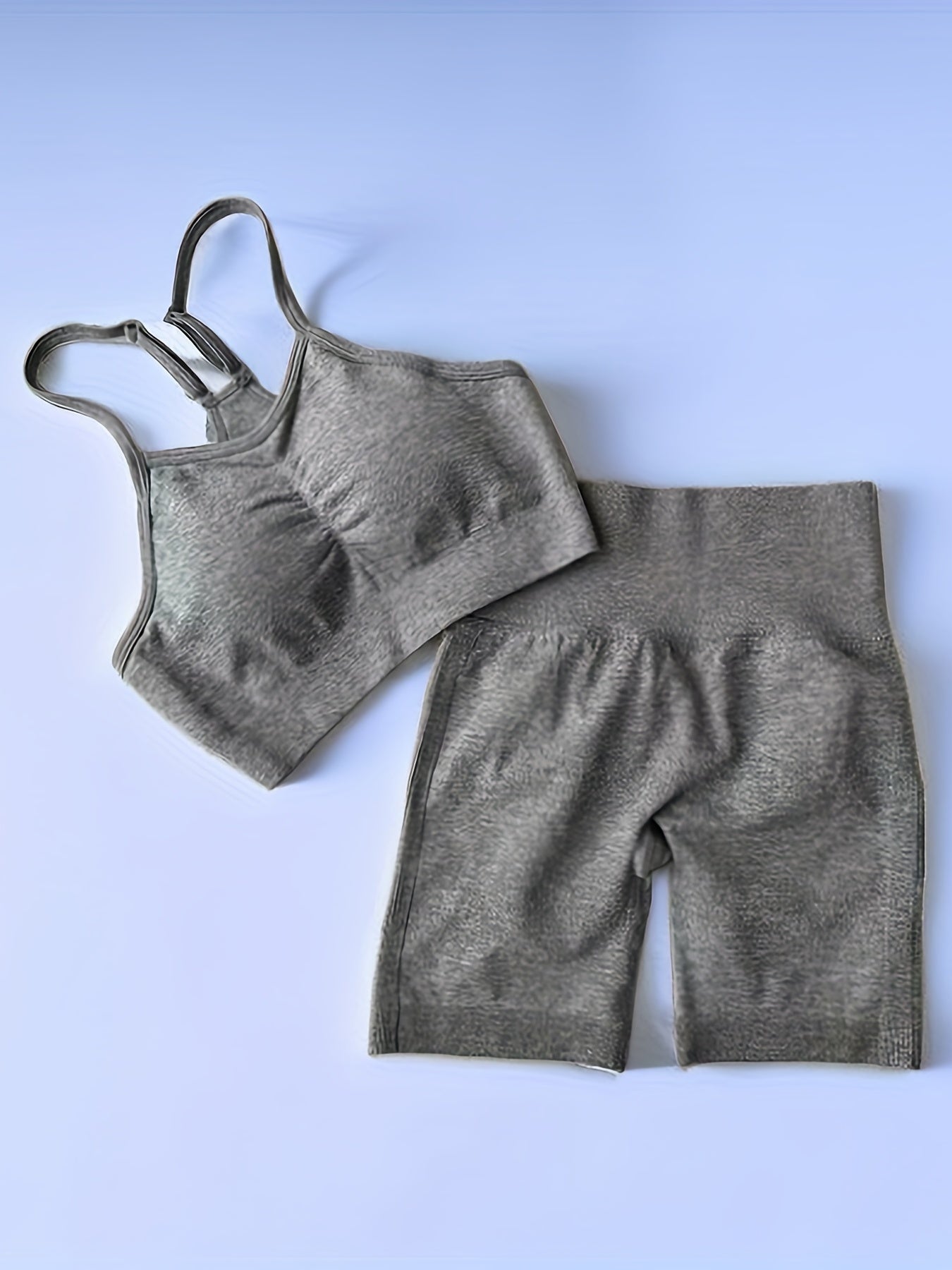Solid Yoga Sports Set Cami Crop Top & High Waist Shorts Women's Activewear