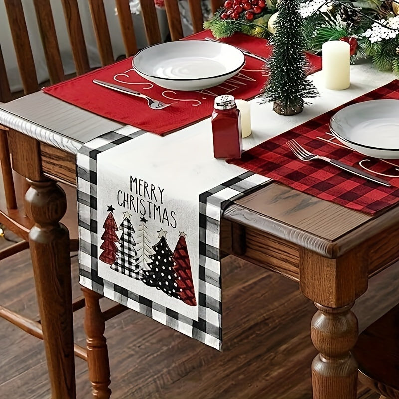 Plaid Christmas Tree Table Runner - Merry Christmas Holiday Decor