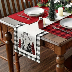 Plaid Christmas Tree Table Runner - Merry Christmas Holiday Decor