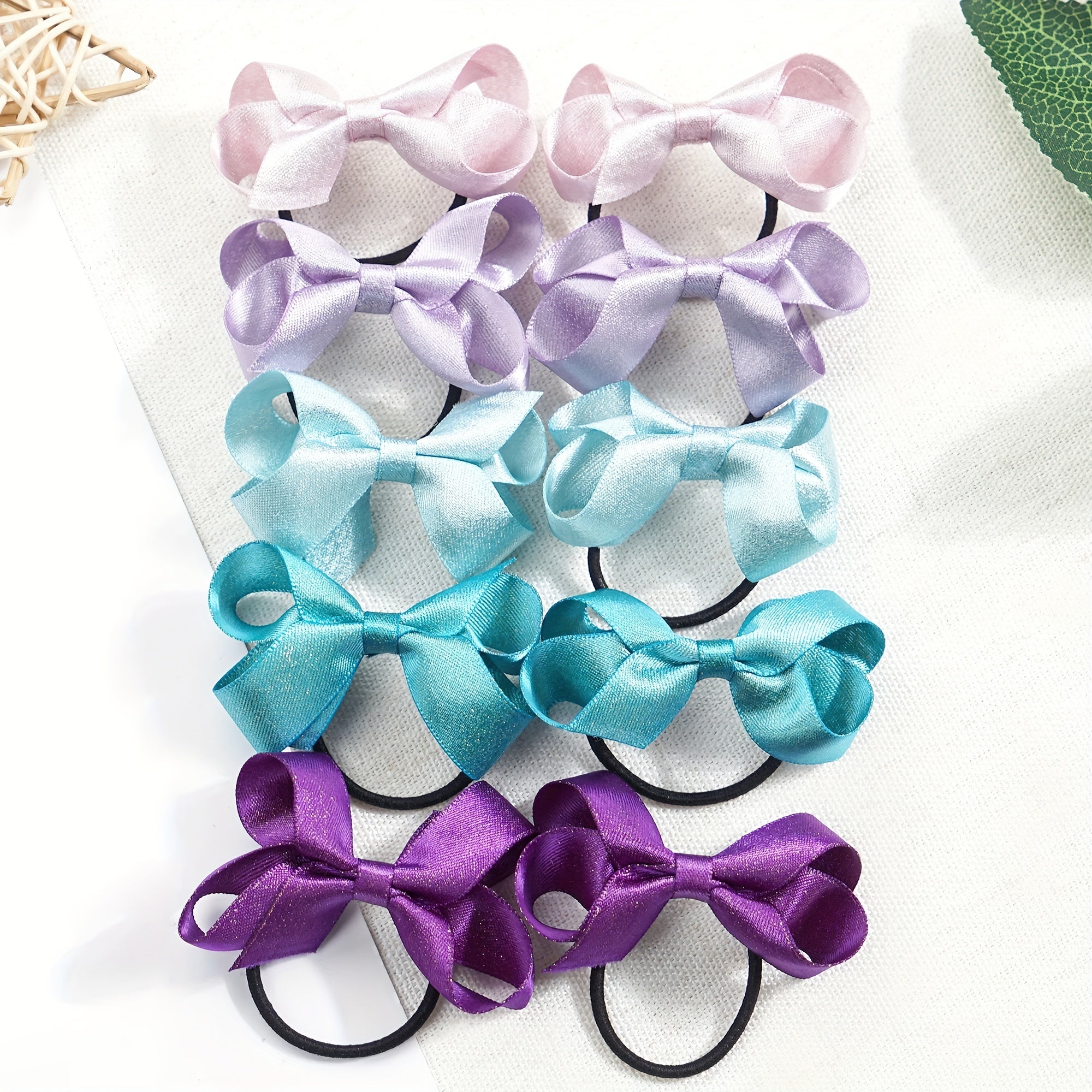 40pcs Glitter Silky Ribbon Bows Hair Tie Elastic Ties Hair Bands For Baby Girls