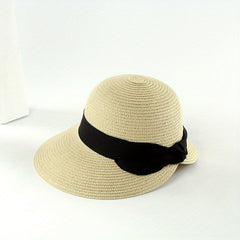 Bowknot Split Straw Sun Hat Wide Brim UV Protection Travel Beach Hats