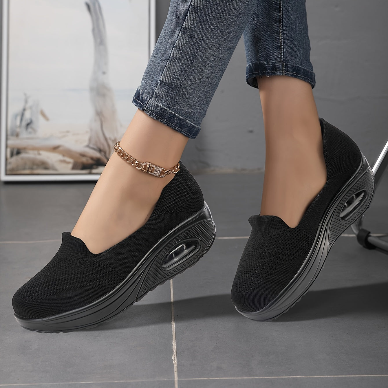 Women's Air Cushion Mesh Sneakers Slip-On Walking Shoes